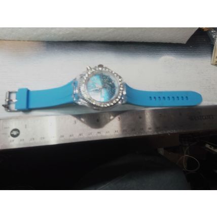 Aquasports Silver Tone Round Case Blue Band Watch