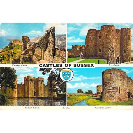 Castles of Sussex postcard useed crease