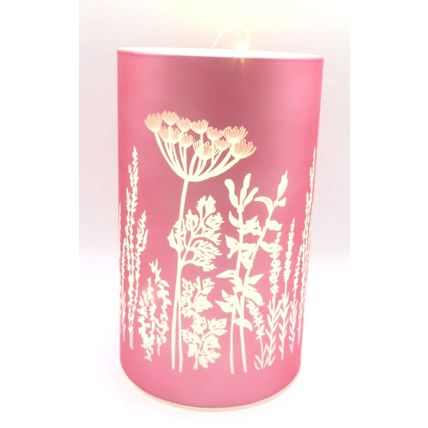 White Floral LED Lamp Small Pink Background Glass 14.5 CM Gift Home Decor Light