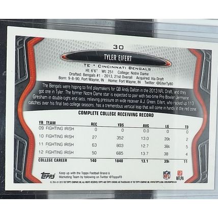 2013 Topps Chrome TYLER EIFERT (Bengals) Rookie Card #30
