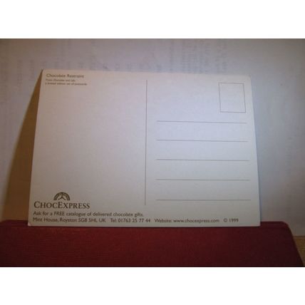 CHOCOLATE RESTRAINT unused postcard by ChocExpress dated 1999 =