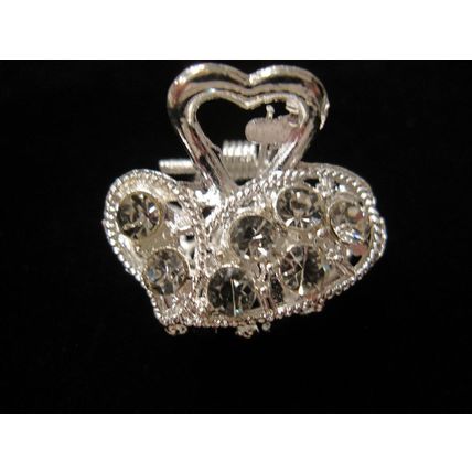 small mini silver metal hair claw clip with crystals bridal clip