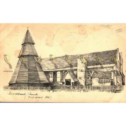 Brookland Church, Kent, H C Coleman Pencil Sketch Postcard