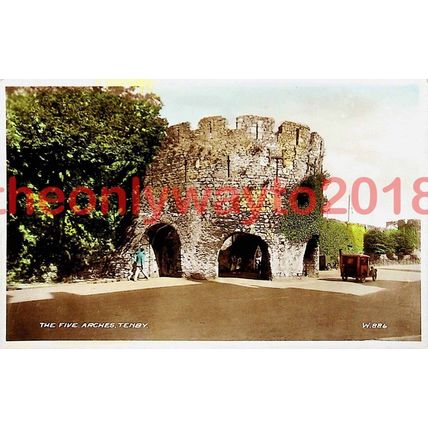 Five Arches, Tenby, Wales, Valentines Postcard, 1940s
