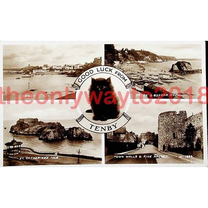 Good Luck from 5 Tenby, Scenes, Wales, Postcard, 1938?