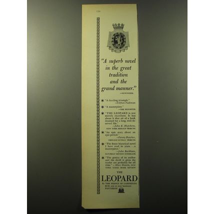 1960 Pantheon Book Advertisement - The Leopard by The Prince of Lampedusa