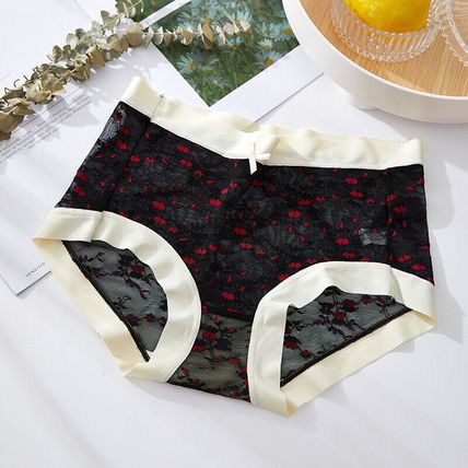 Women Briefs Mid G-strings Waist Flower Seamless Sexy Plus size Underpants