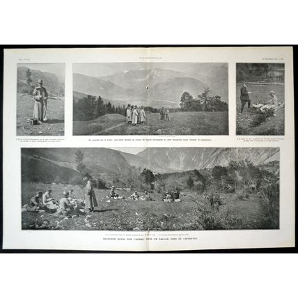 ROYAL LUNCH ON THE GRASS, IN A VALLEY, NEAR CAPORETTO 1915 FRANCE WORLD WAR I