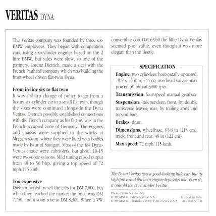 Collectors Club card. Classic Cars. Veritas Dyna