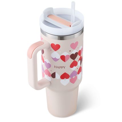 40oz Insulated Tumbler with Handle & Straw – Stainless Steel, Spill-Proof Travel