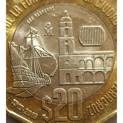 Mexico 500 years Foundation of Veracruz 1519 Bimetallic $20 pesos 2019