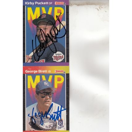 KIRBY PUCKETT & GEORGE BRETT AUTO 1991 TWINS & ROYALS HOF WORLD CHAMPION MVP'S