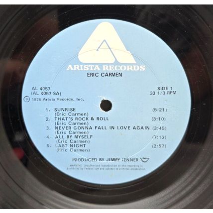 Eric Carmen - Eric Carmen Self Titled 1975 LP Vinyl Record Album Vintage (P3)