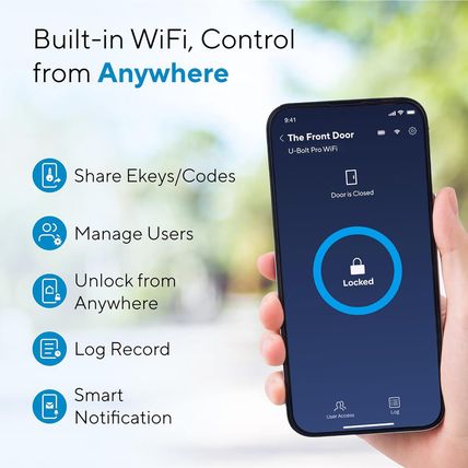ULTRALOQ U-Bolt Pro Wifi Smart Lock with Door Sensor, 8-In-1 Keyless Entry Door