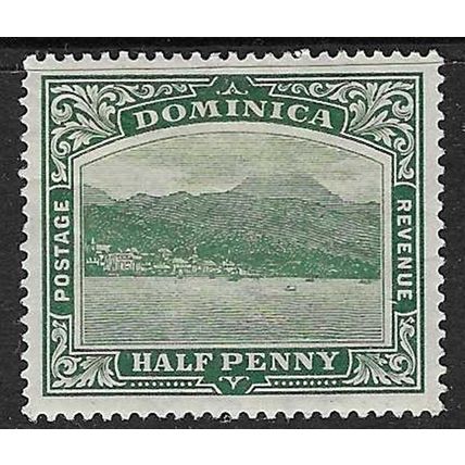 DOMINICA 1908-20 WMK MULTI-CROWN CA SIDEWAYS ½d GREEN MINT HINGED SG47