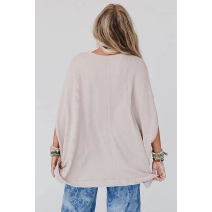 Apricot Ribbed Knit Batwing Sleeve Tunic Oversized T Shirt