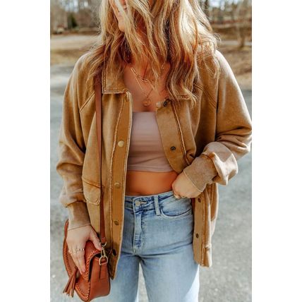 Khaki Vintage Washed Flap Pocket Button Shacket