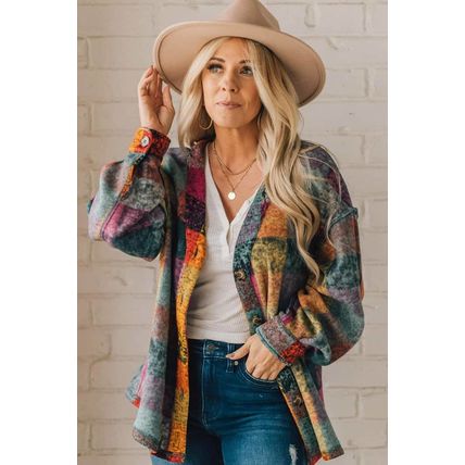 Multicolor Brushed Checked Western Buttoned Jacket