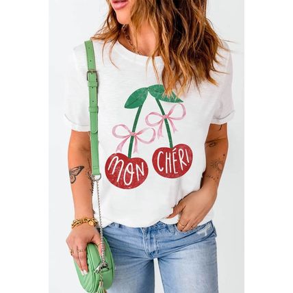 White MON CHERI Cherry Graphic Crewneck T shirt