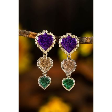 Purple Mardi Gras Shimmer Heart Earrings