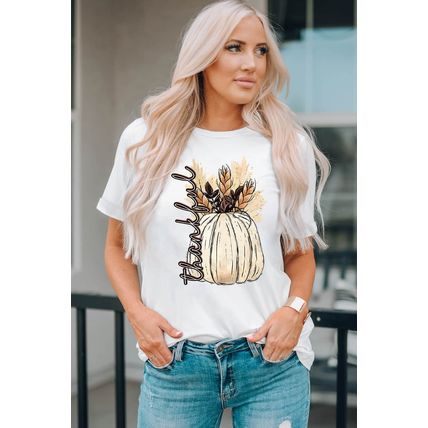 White Harvest Pumpkin Graphic Thanksgiving Tee