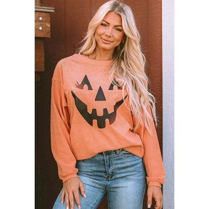 Orange Pumpkin Smile Face Graphic Sweatshirt