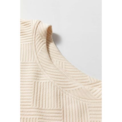 White Contrast Floral Sleeve Textured Drop Shoulder Knit Top
