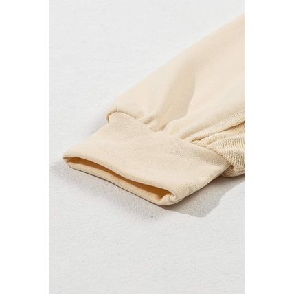 Beige Splicing Round Neck Pullover Sweatshirt