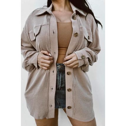 Smoke Gray Solid Corded Drop Shoulder Plus Size Shacket