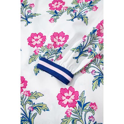 White Floral Print Striped V Neck Blouse
