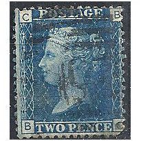 1858 SG47 2d Blue Plate 14 Good Used Check Letters "BC".