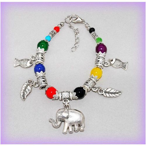 Tibetan Hill Tribe Silver Tone Elephant Charm Beads Bracelet Jewellery 1584