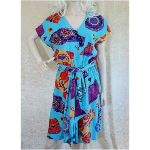 Designer Vintage 1980 Play Suit Dress Size 12 UK Womens Turquoise Purple Red