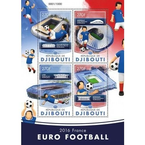 DJIBOUTI 2016 SHEET MNH FRANCE EUROCUP FOOTBALL SOCCER SPORTS DEPORTES EUROCOPA