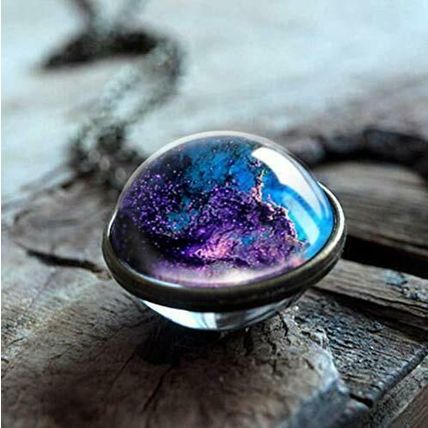 Curious Sparkling Galaxy Solar Planet Star Amber Necklace Pendant Chain as MIB