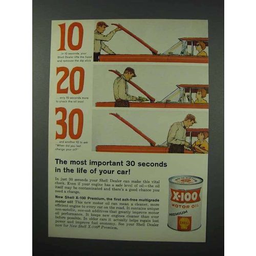 1960 Shell X-100 Motor Oil Ad - Most Important Seconds