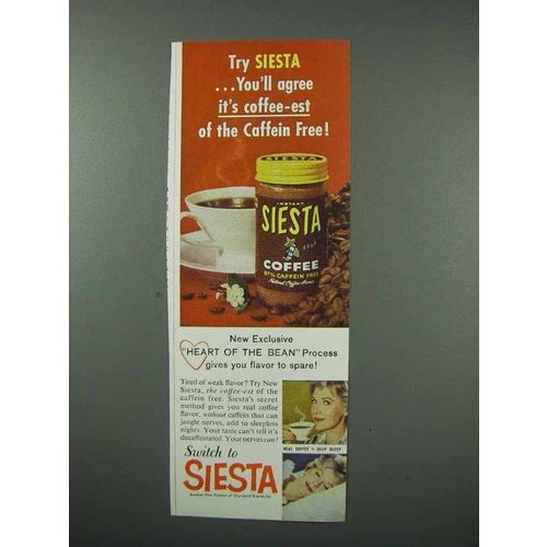 1960 Siesta Coffee Ad - Coffee-est of the Caffein Free