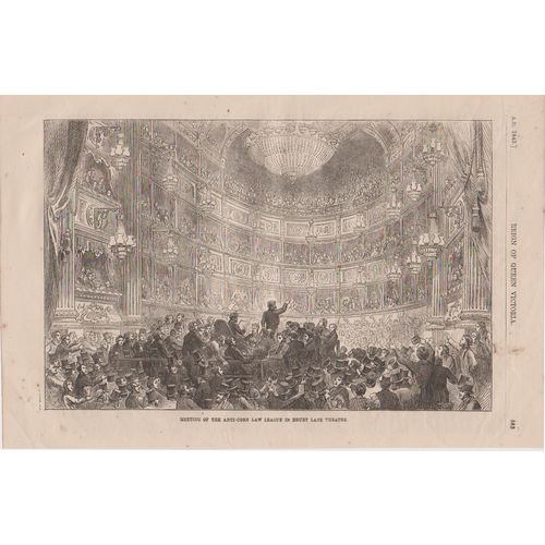 Print 1863 unframed 10 x 7 ins Meeting Anti Corn Law League Drury Lane Theatre