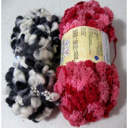 Mixed Lot of 2 Bulky Skeins of Yarn in pinks & black/white/gray
