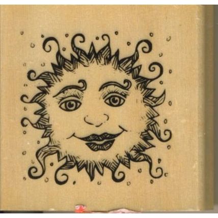 Anita's 2 1/2" Square Mounted Wooden Rubber Stamp, SUN FACE