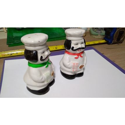 Vintage European little chef salt and pepper shakers red and green