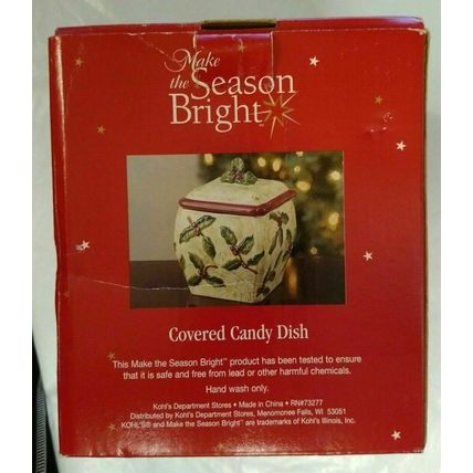 "Make The Season Bright" Ceramic Christmas Covered Candy Dish - NIB! Fast Ship!