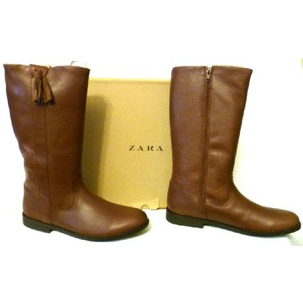 ZARA NIB SIZE 6 BROWN LEATHER KNEE-HI BOOTS FAUX FUR LINED FLAT SIDE ZIPPER