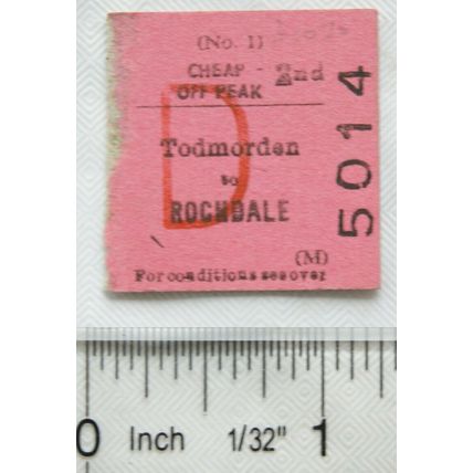 1970 British Railways Board ticket 2nd Cheap Off-peak Todmorden to Rochdale