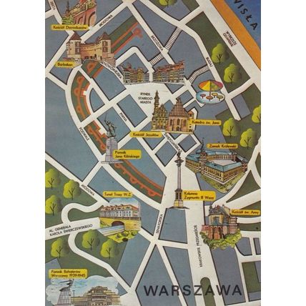 Warszawa Polish Map Postcard