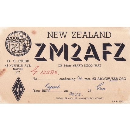 Napier New Zealand Captain Cook Bicentenary QSL Radio Card