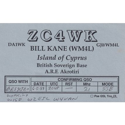 ARF Akrotiri British Soverign Base Cyprus QSL Radio Card