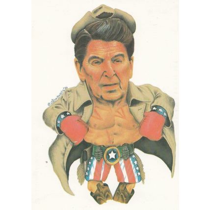 Ronald Reagan US President as Boxer Comic Boxing Postcard