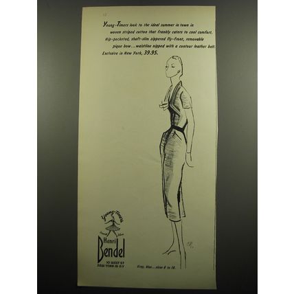 1955 Henri Bendel Fashion Ad - Young-Timers look to the ideal summer in town