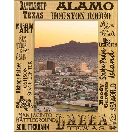Dallas Texas Collage Laser Engraved Wood Picture Frame Portrait (3 x 5)